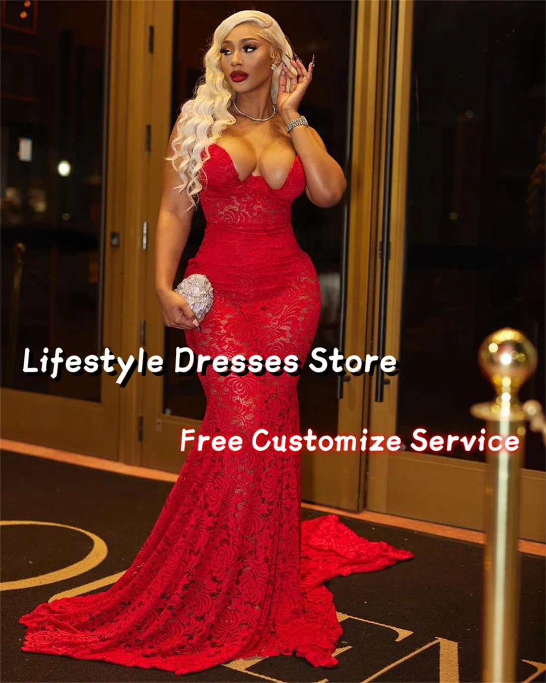 

Gorgeous Mermaid Evening Gowns Women's Spaghetti Straps Sweetheart Party Prom Dress Lace Sexy Special Occasion Gown