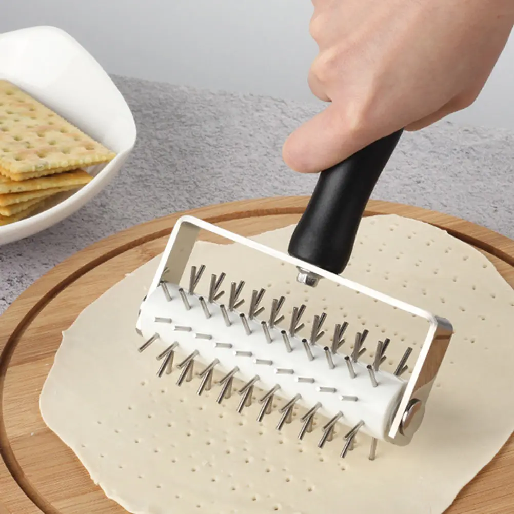 

Pizza Punch Baking Tool Pastry Needle Wheel Crust Docker Roller Plastic Dough 304 Stainless Steel Safe Prevent