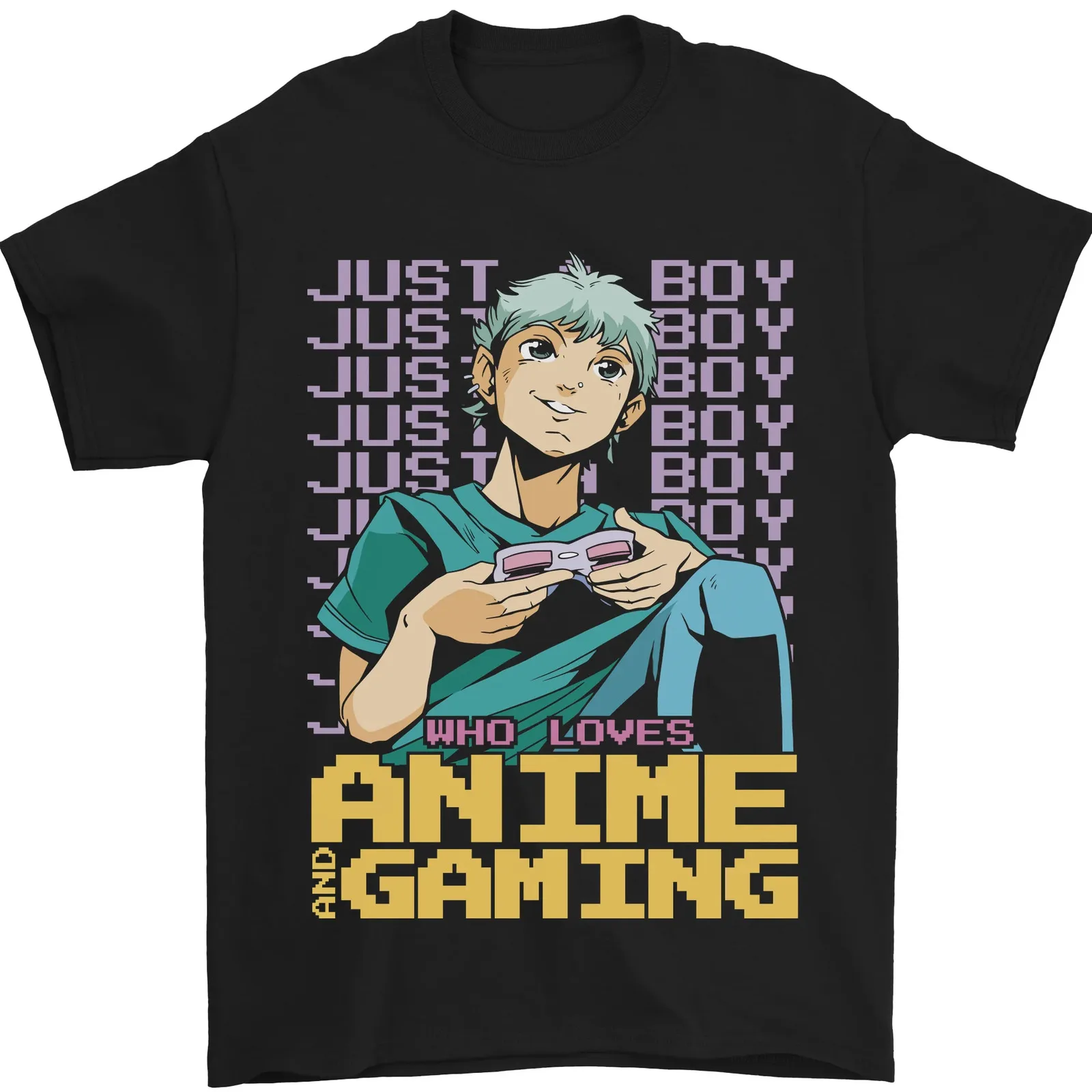 

A Boy Who Loves Anime and Gaming Gamer Mens T-Shirt 100% Cotton