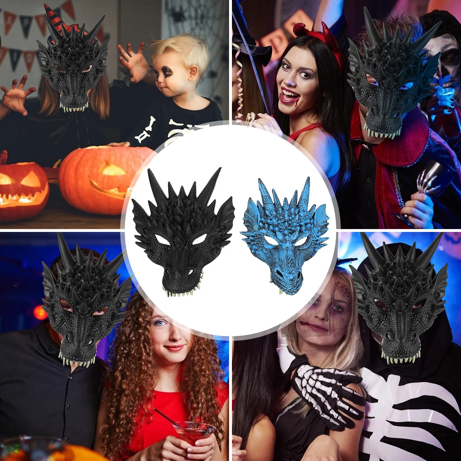 

2Pcs 3D Dragon Masks Halloween Cosplay Party Props Dragon Head Masks Durable Festival Supplies Cosplay Party Mask