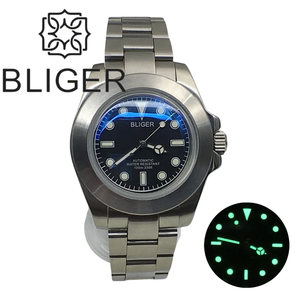 

BLIGER 40mm NH35 GMT Men Mechanical Watches Black Dial AR Coating Sapphire Glassn C3 Luminous