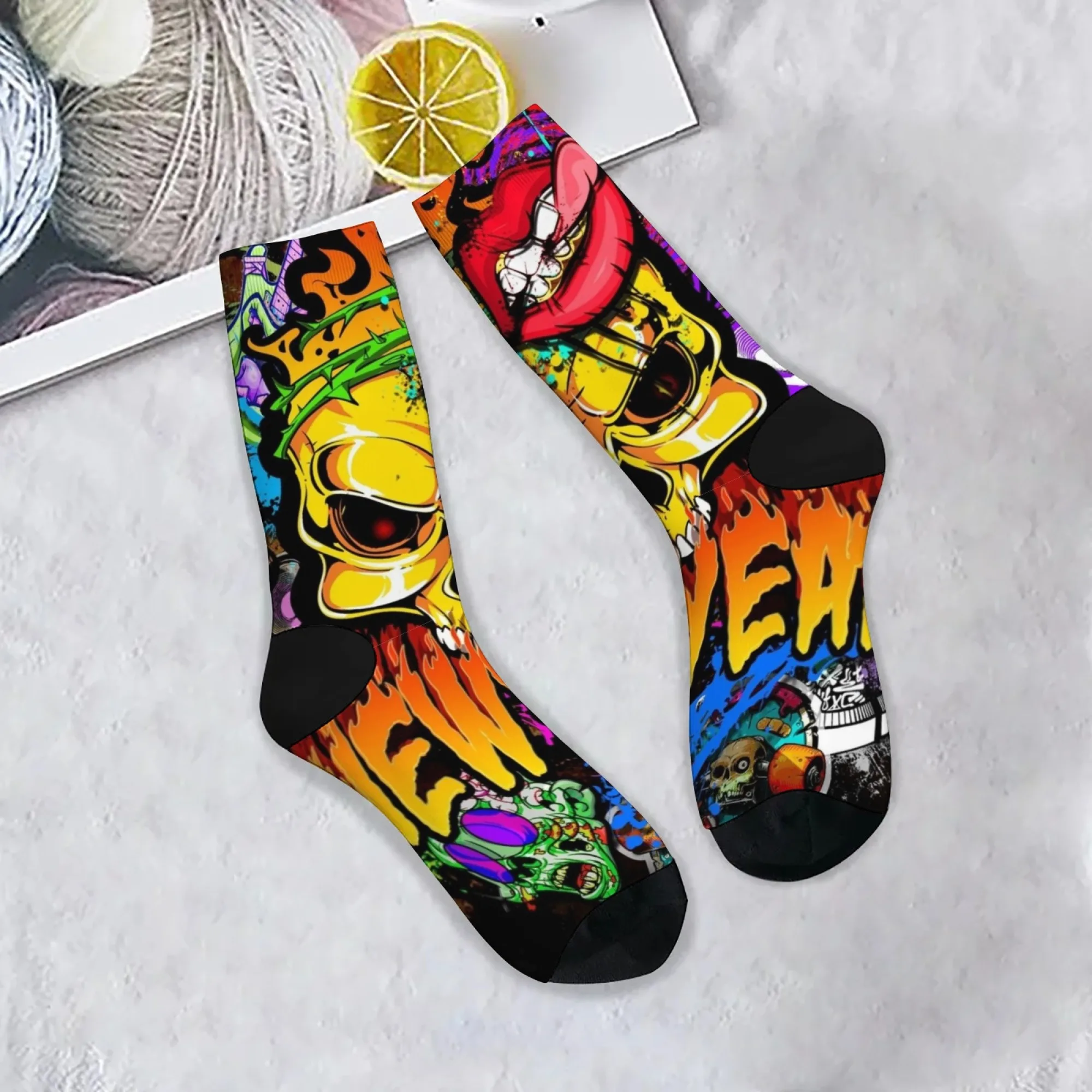 

New York Print Skull Print Men's Socks Soft and Comfortable Against The Skin Socks Street Style Quirky Fun and Cheerful Socks