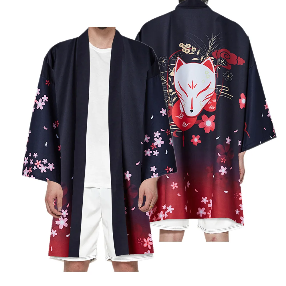 Demon Print Anime Kimono Cardigan Women Men Japanese Obi Male Yukata Haori Chinese Dragon Coat Cosplay Costume Japan Colthing