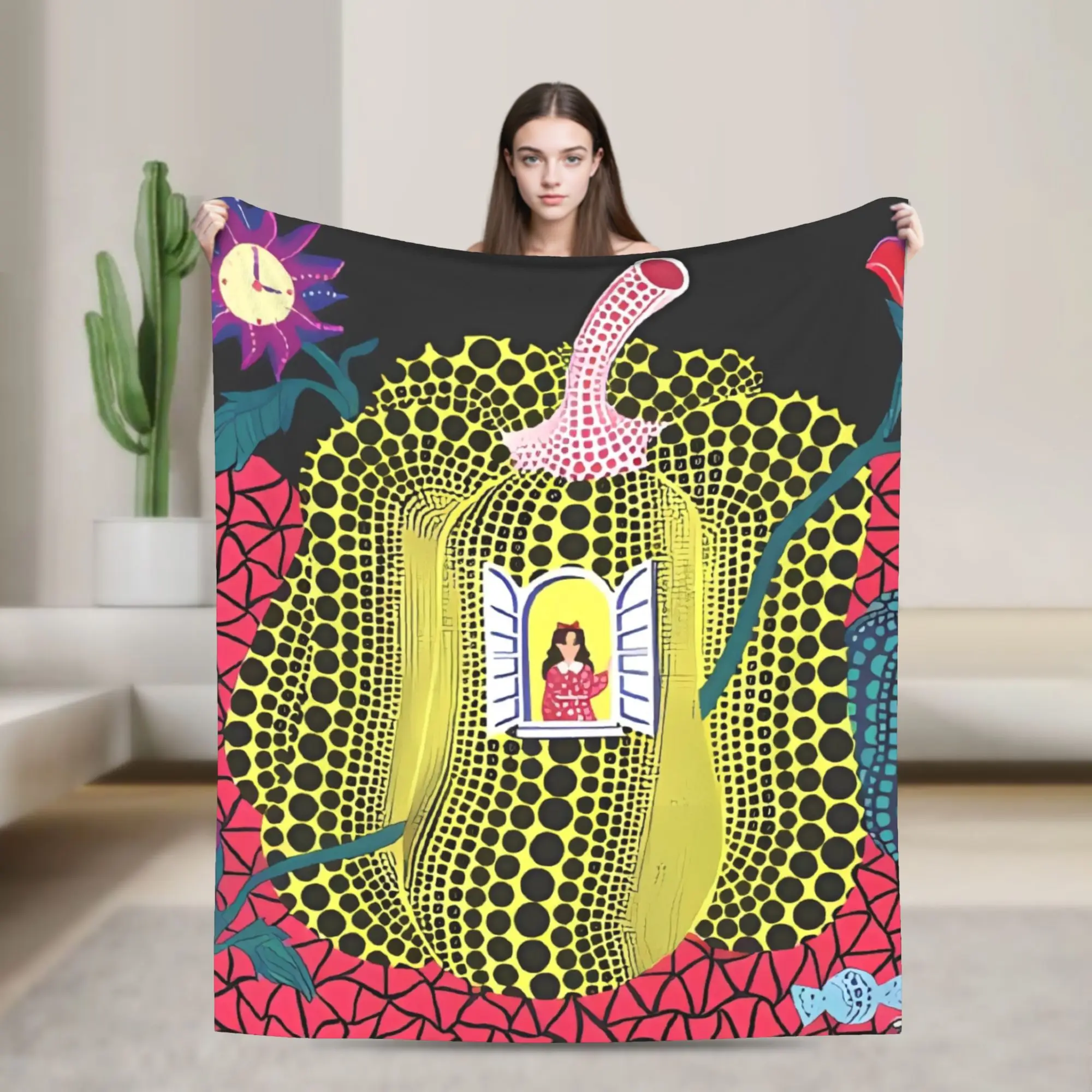 Custom Yayoi Kusama Pumkin Flannel Blanket Autumn Soft Throw Blanket for Kids Adult Living Room Bedspread Sofa Bed Cover