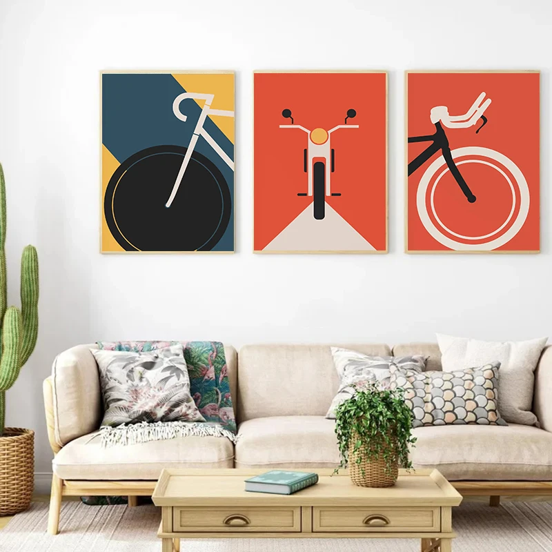 

Vintage Bicycle Retro Motorcycle Simple Cartoon Poster Print Wall Art Pictures Canvas Painting Living Room Bedroom Home Decor