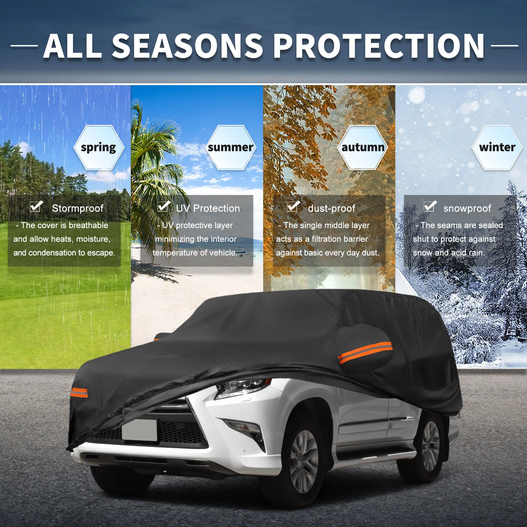 

Чехол для автомобиля Uxcell, водонепроницаемый, для защиты от солнца, дождя, снега и града, с молнией на левой боковой двери, 210D-Pu, для Lexus GX