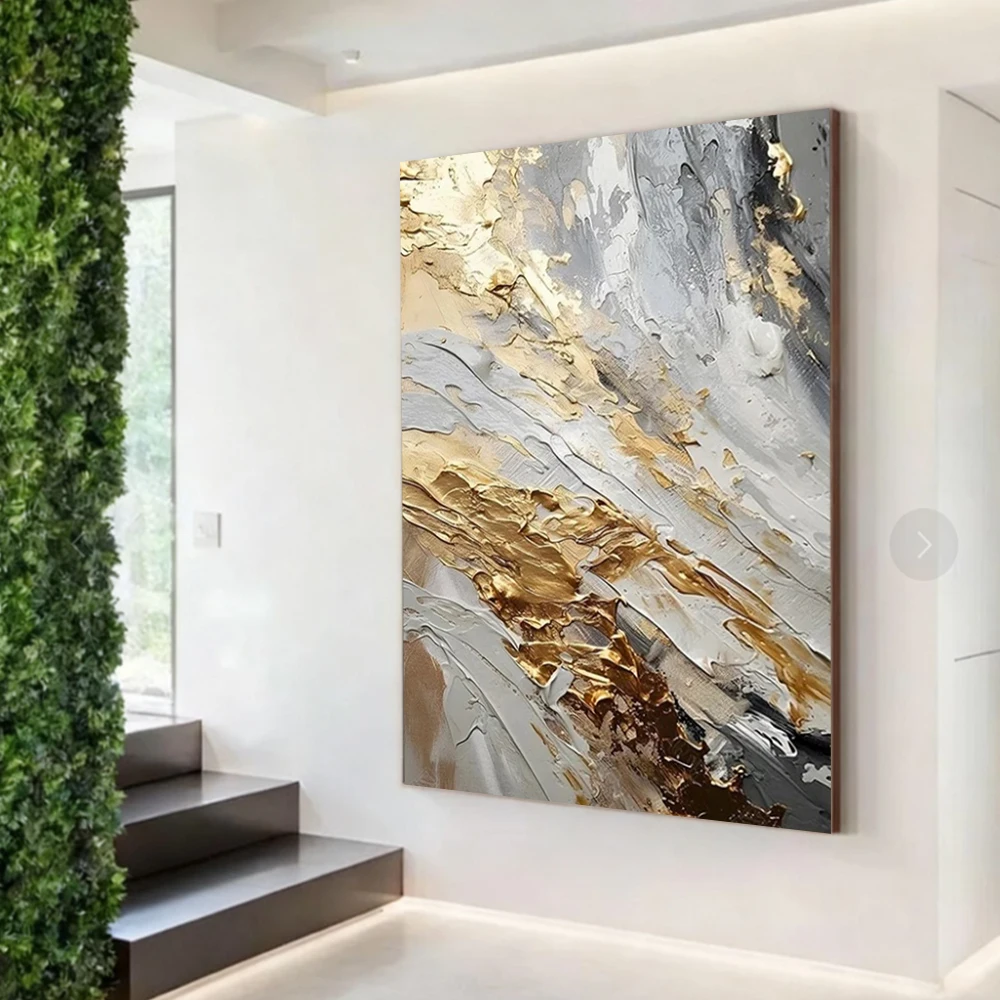 

Large Abstract Gold Beige Handmade Oil Painting Art Abstract Wall Decor Modern Art Gray Abstract Art Gold Foil Pictures