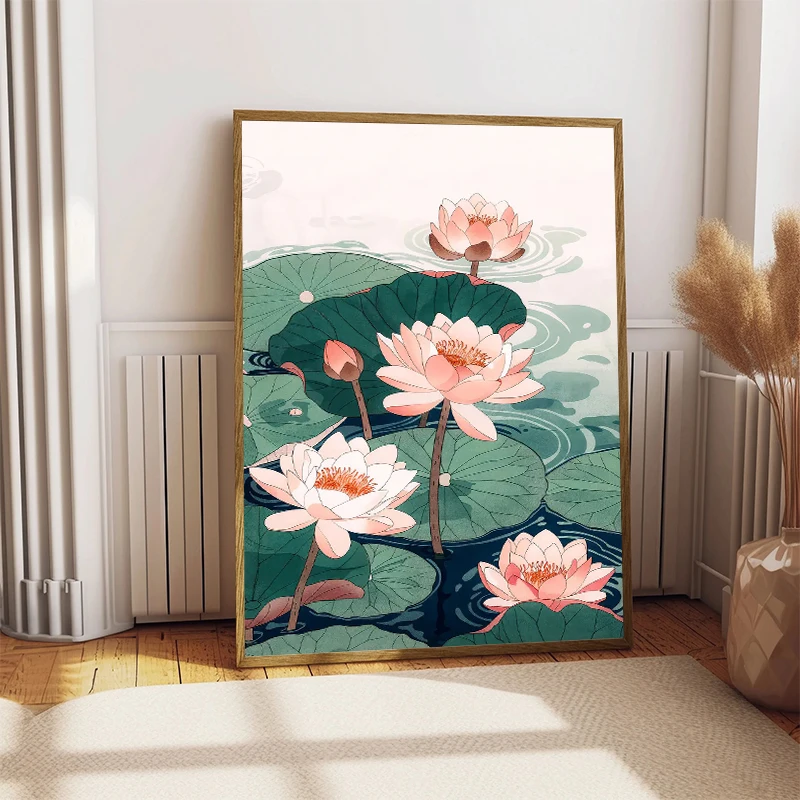 Meditation Zen Pink Lotus Tiger Water Lilies Canvas Painting Wall Art Poster Print for Spirit Room Home Decor