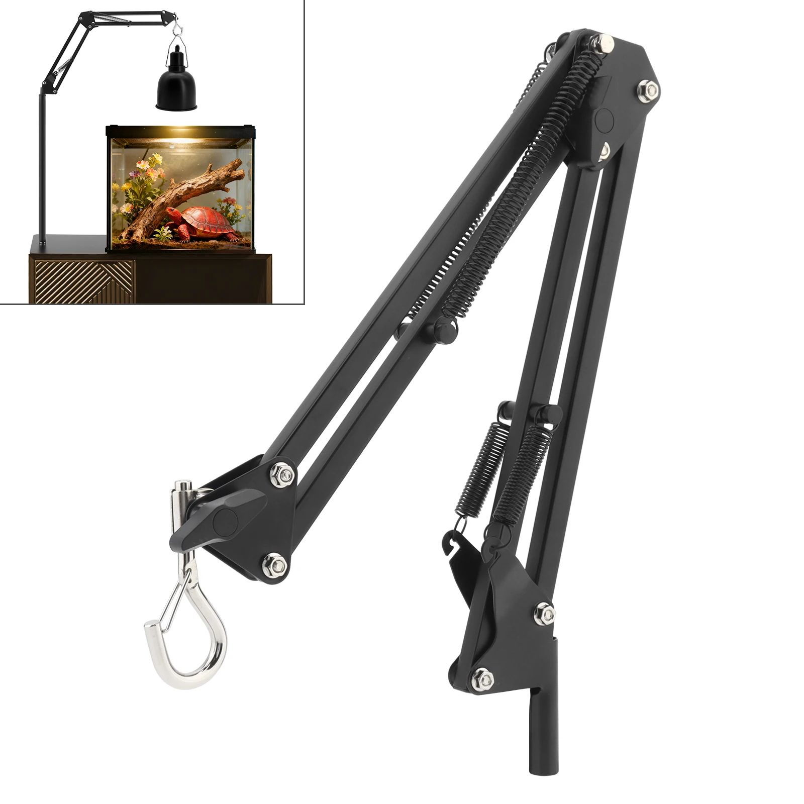 Hook Head Universal Flexible Arm Metal Holder Overhead Tripod Mount for Pendent Lamp / Reptile Heated Lamp