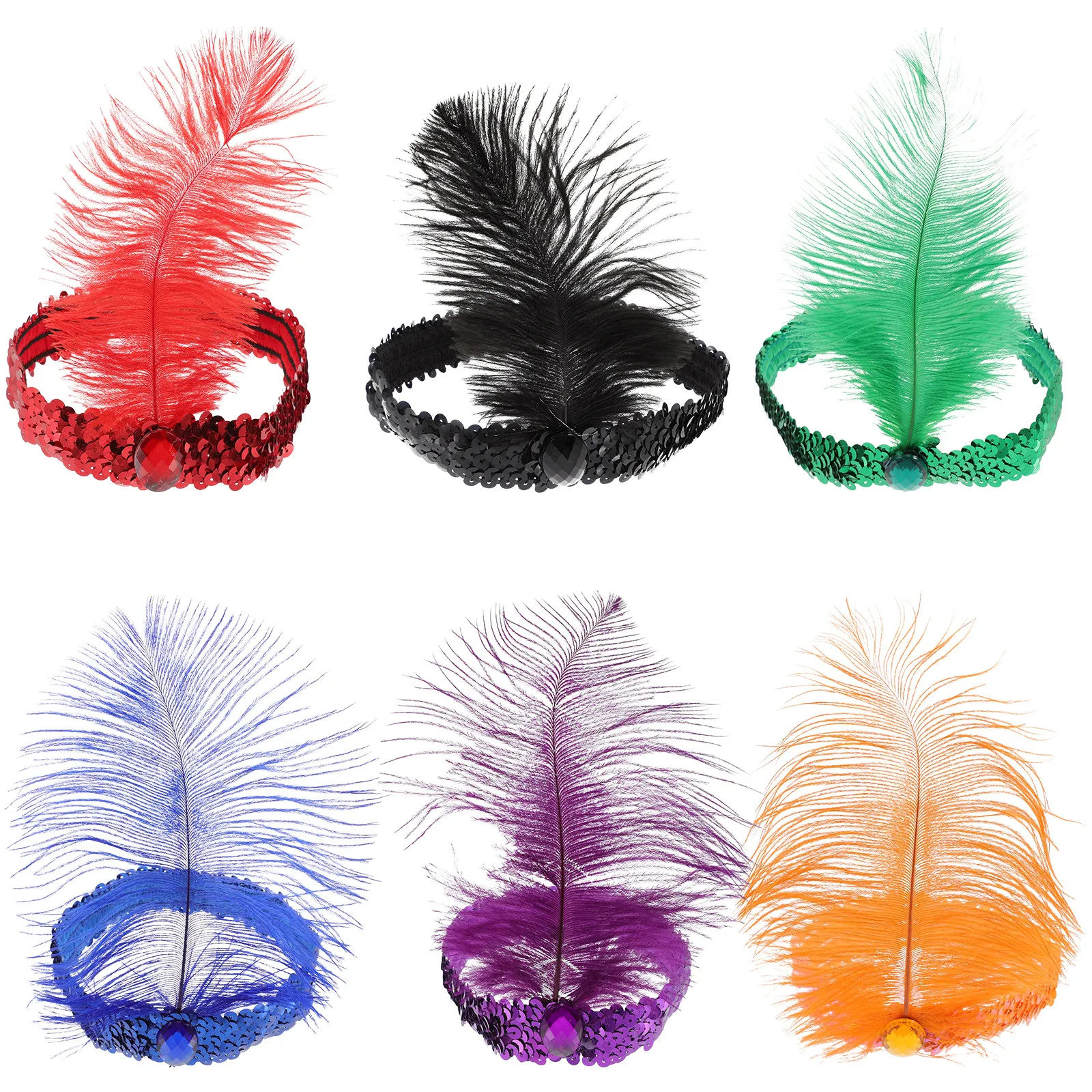 

6Pcs Iridescent Plume Headband Lightweight Durable Hair Band Party Dancing Performance Festival Headdress Women Hair