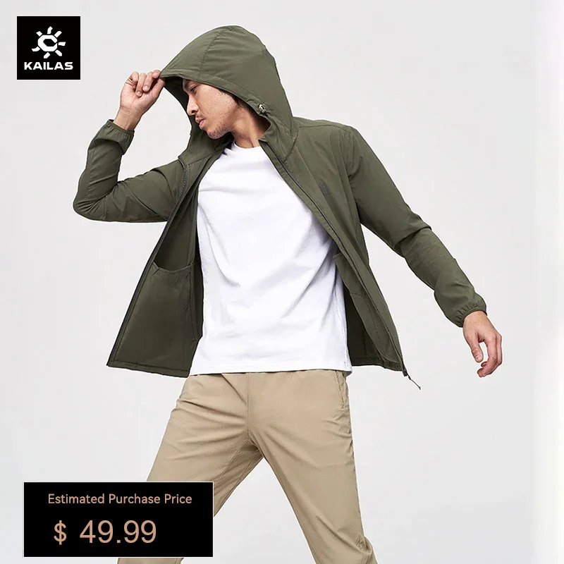 KAILAS Travel Windbreaker Jackets for Men New Outdoor Thin Running Hiking Hooded Breathable Zipper Trench Coat Man KG2116507