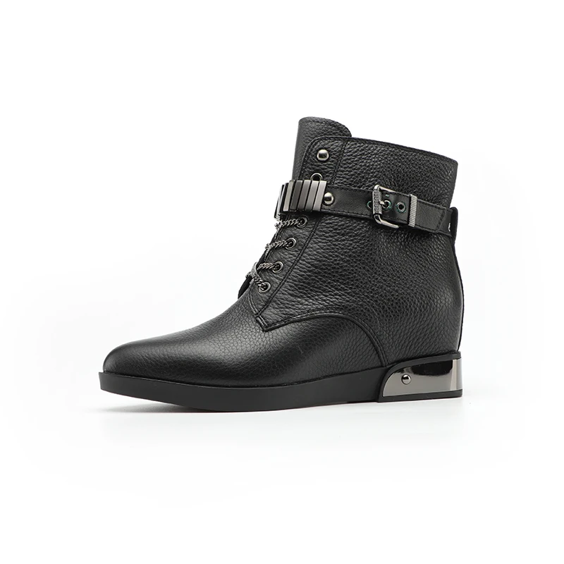 

Women's Boots ort Heightening Do Layer Cowhide round Toe High Heel Faion Boots Metal Element Spring Autumn