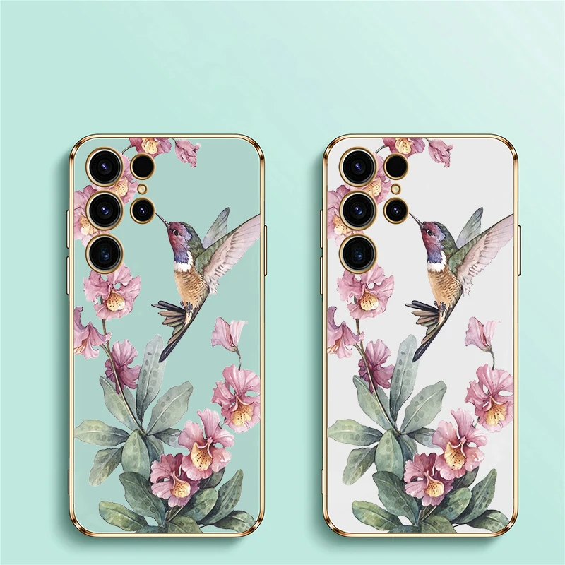 Handyhülle für Samsung Galaxy S24 S21 FE S25 Ultra S25 Plus 5G S23 FE S24 S22 Plus Flower Bird Plating Schutzhülle