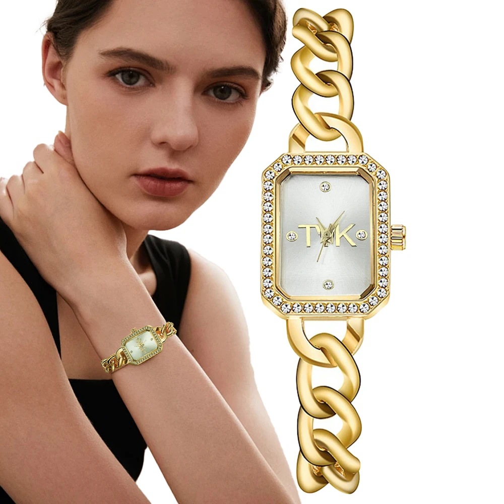 

Fashion 2024 New TVK Brand Square Simple Diamonds Ladies Quartz Watch Casual Gold Bracelet Women's Gift Clock Wristwatch