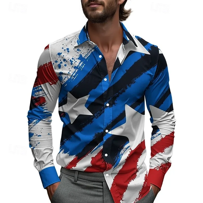 

Новая мужская рубашка с 3D принтом звезд, рубашка с длинными рукавами, рубашка с геометрическим рисунком, топ, повседневная рубашка, мужская верхняя рубашка