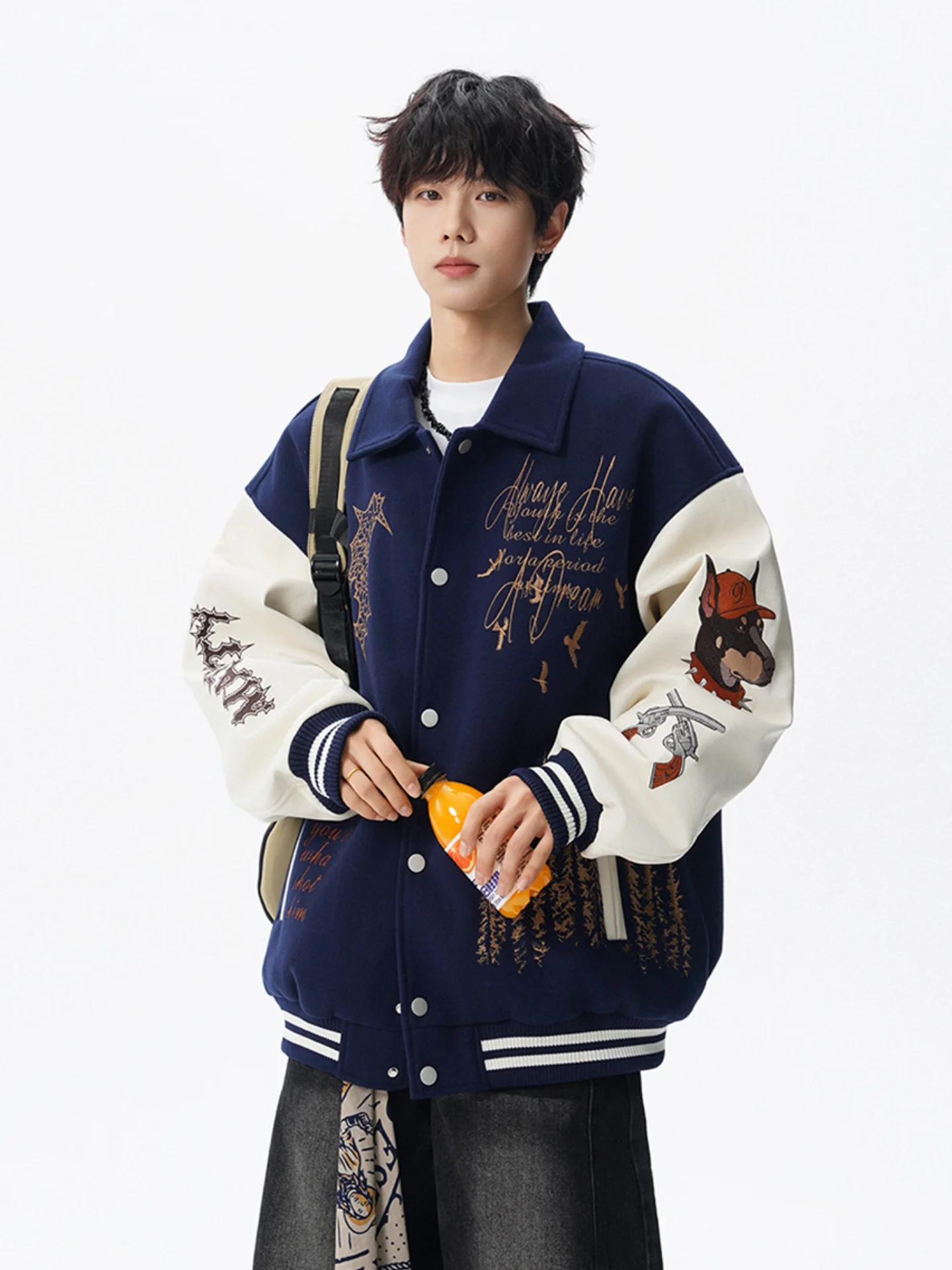 

American Vintage Baseball Jaet for Men Youthful Haome Embroidered Outerwear Autumn Design Sense Jaet Loose Fit Long Sl...