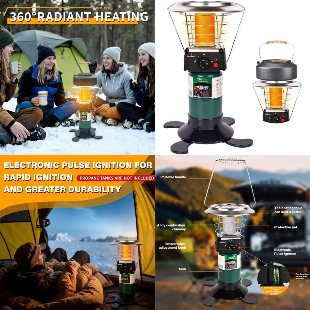 

360° Radiant Outdoor Propane Heater with Safety System, Pulse Ignition for Patio and Garden (Gas Cylinder Not Included)