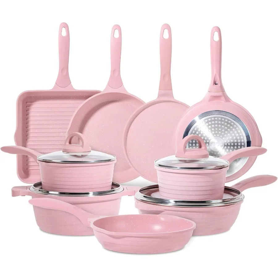 

Pink Pots and Pans Set Nonstick 23pcs Healthy Kitchen Cookware Sets for Induction Cooking with Frying Pans Saucepans Saute Pan