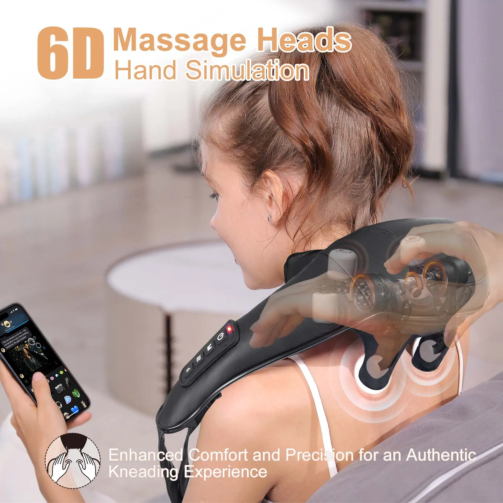 Masgre Shiatsu Back Neck Massager Cordless Shoulder Massager with Heat Electric Deep Tissue 3D Kneading Massage Pillow 2