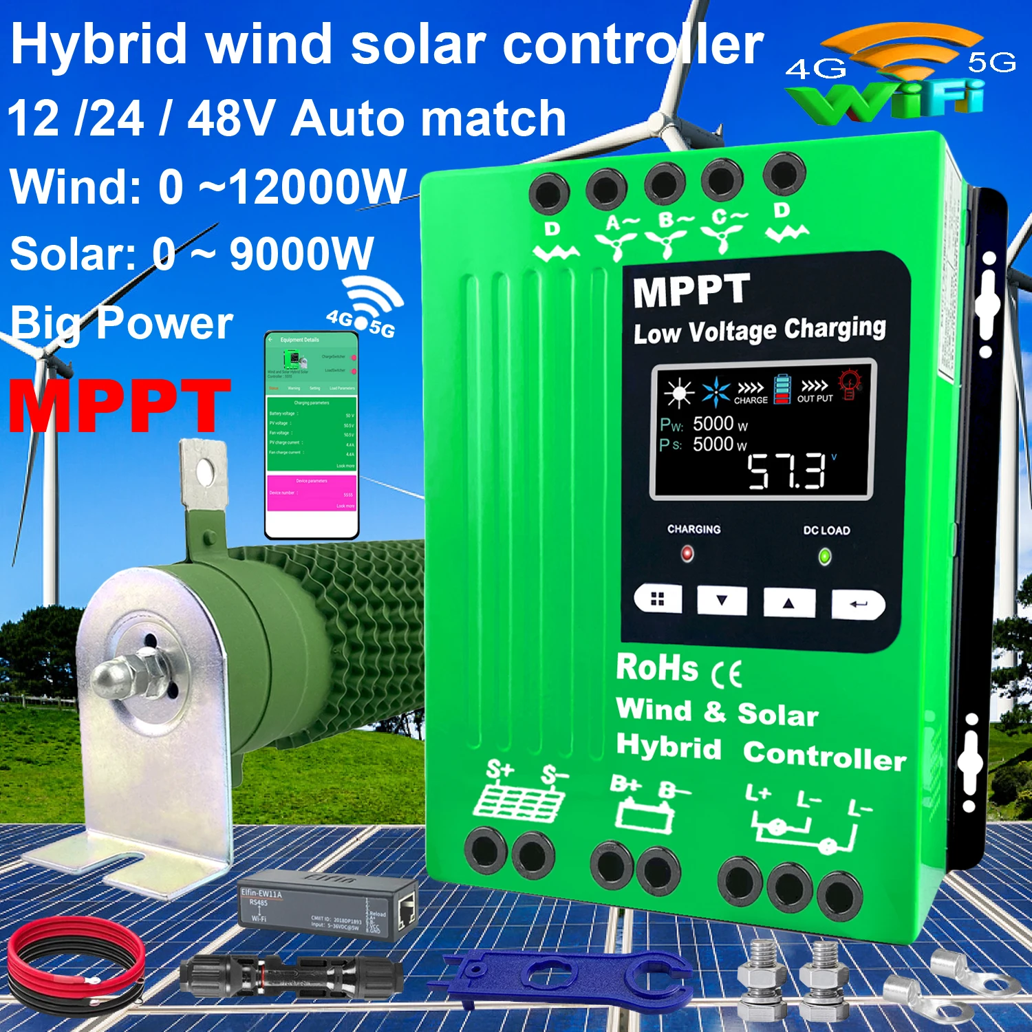 

9000W 12V 24V 48V MPPT Solar Charge Controller Wind Solar Hybrid Charge Controller Regulator For Lifepo4 Lithium For Turbine PV