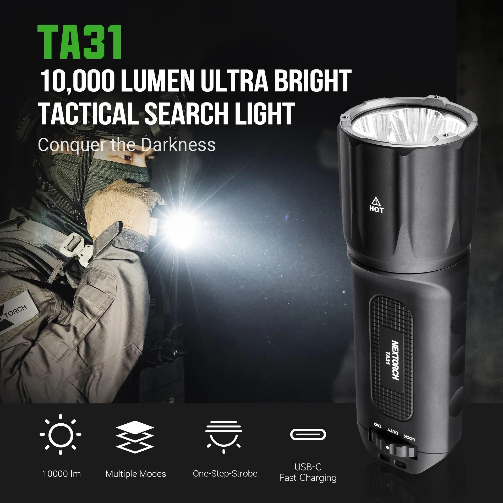 Super powerful  4 Led TA31 10000 lumen IPX8 self defense torch 380 beam distance aluminum alloy search light tactical flashlight