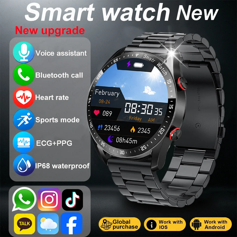 

ECG+PPG Bluetooth Call Smart Watch Men AI Voice Blood Pressure Sports IP68 Waterproof Music Smartwatch For Android IOS 2026 New