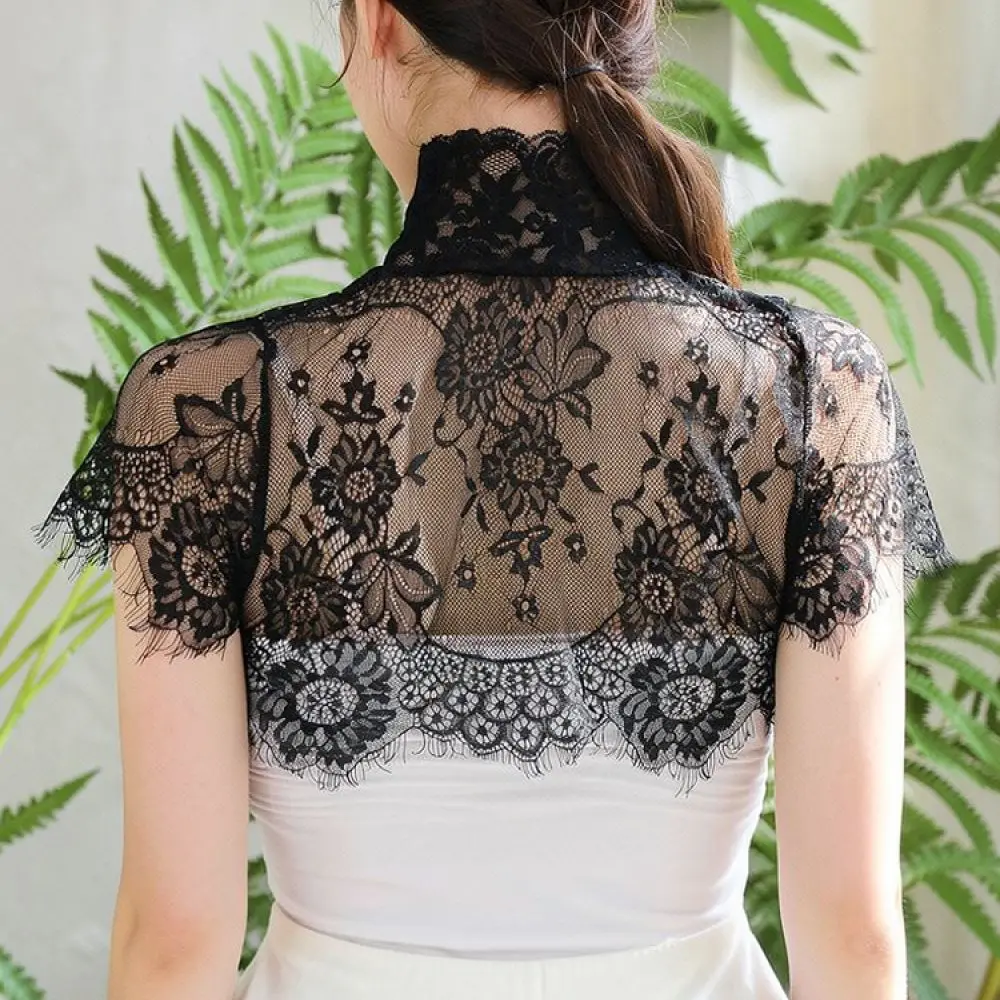 Women Lace Mock Neck Detachable Collar Fashion False Collar Decorative Accessory For Layering Under Sweater Dress Blouse