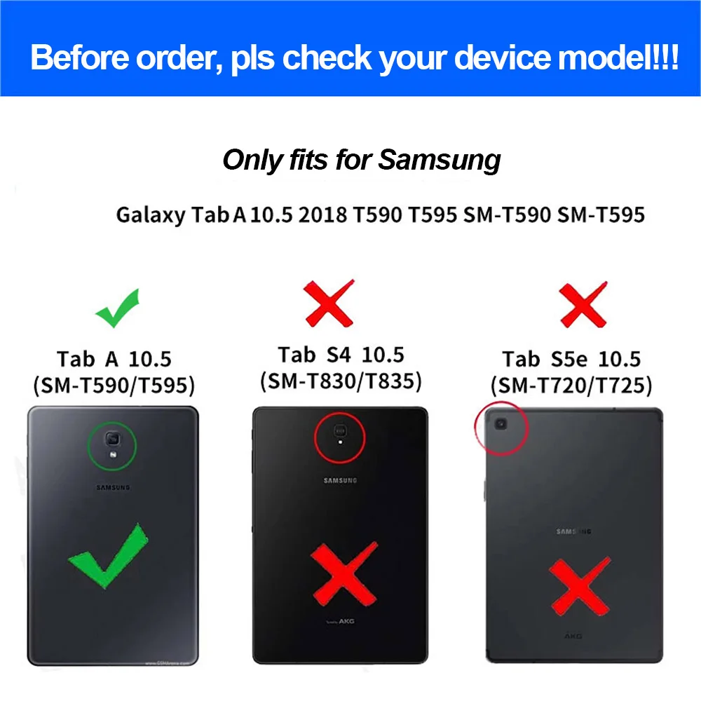 Case for Samsung Galaxy Tab A 10.5 (SM-T590/T595) Tablet, Tri-fold Flip Durable Leather Shell Portable Protective Sleeve