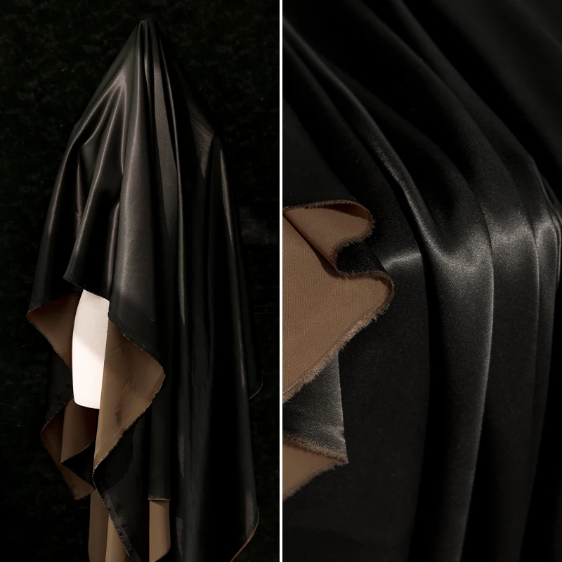 

Black Imitation Mulberry Silk Rayon Satin Fabric for Silky Smooth Cheongsam Dress Clothing Designer Apparel Diy Sewing Cloth