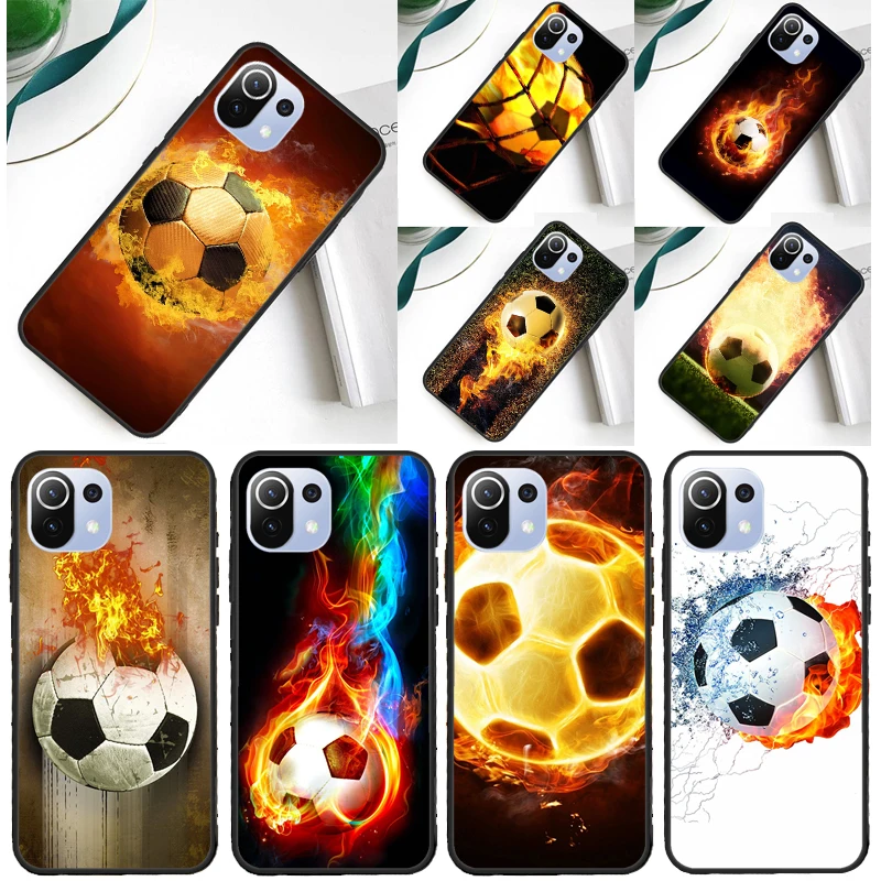 Fire Football Soccer Ball Case For POCO X5 X3 F5 Pro F3 F4 X4 GT M5s C40 Cover For Xiaomi 13 12 Lite 11T 12T Pro 12X