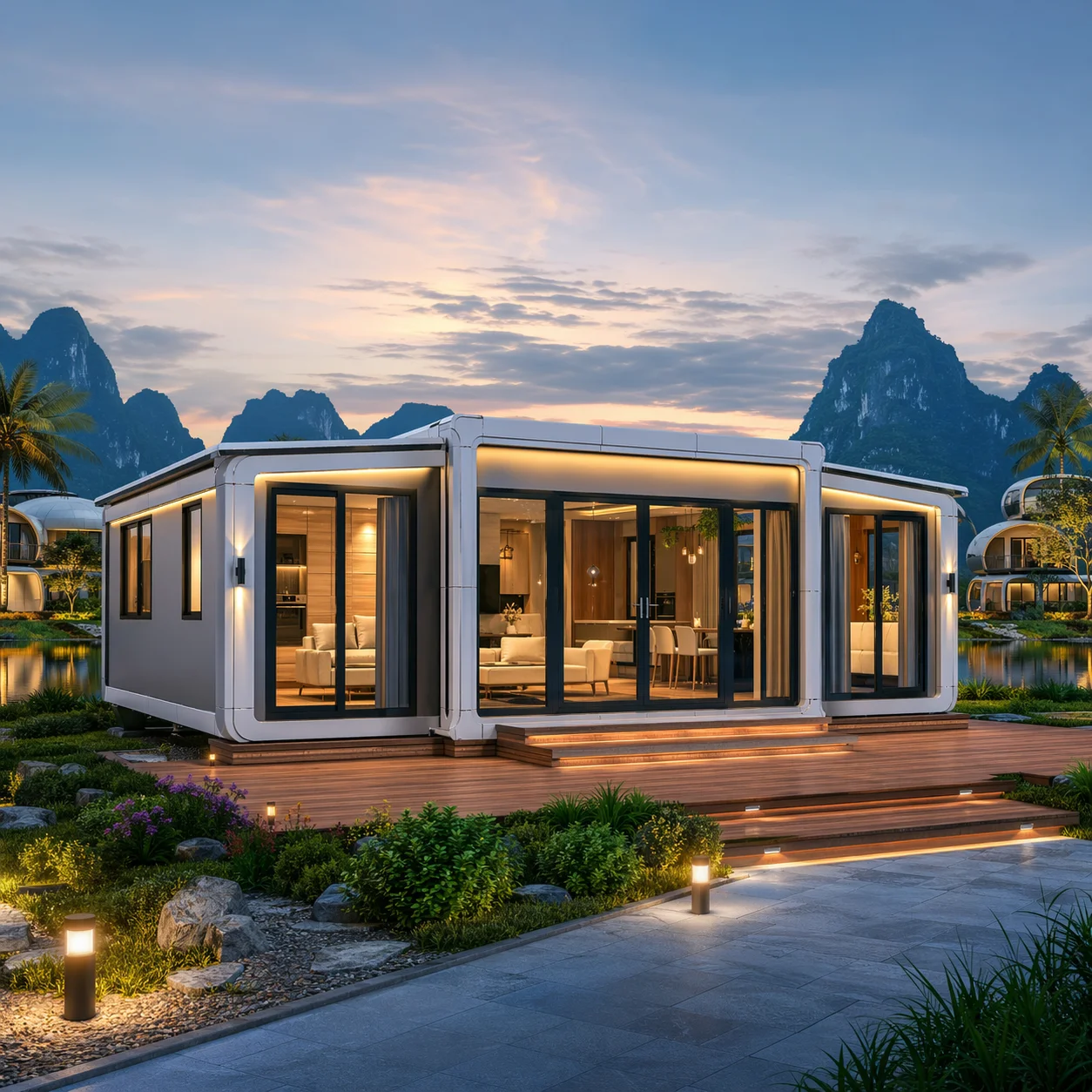 Stylish Container House with 2 Bedrooms 1 Bathroom Modern Kitchen for Backyard Living Guest House Rental Prefabricated House