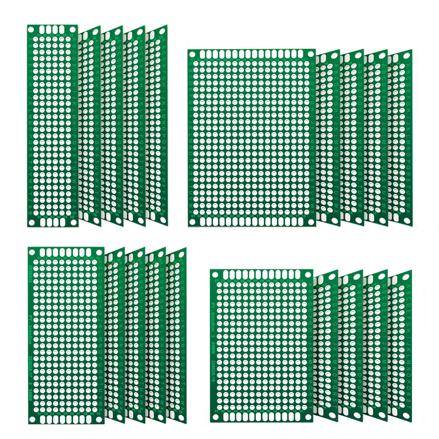 20 szt. dwustronna płytka PCB 2X8 3X7 4X6 5X7 cynowana przez otwory FR4 zestaw prototypowy drukowany obwód uniwersalny perforowany do majsterkowania