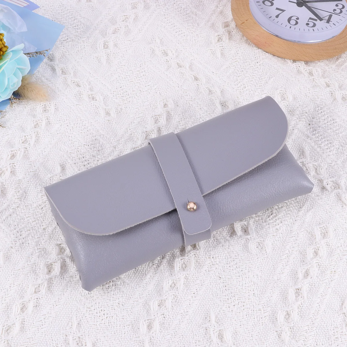 

Stylish Handmade PVC Glasses Case Buckle Clamshell Cover Bag Grey Protective Slim Size Glasses Case Cover Bag