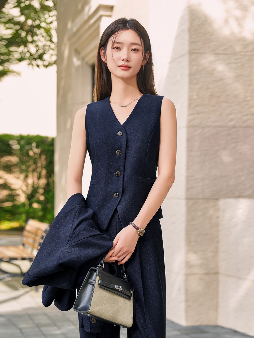 Professional Workwear Vest Jacket Women's Spring Autumn Slimming Commuter Style Career Suit Set Simple Elegant Dry