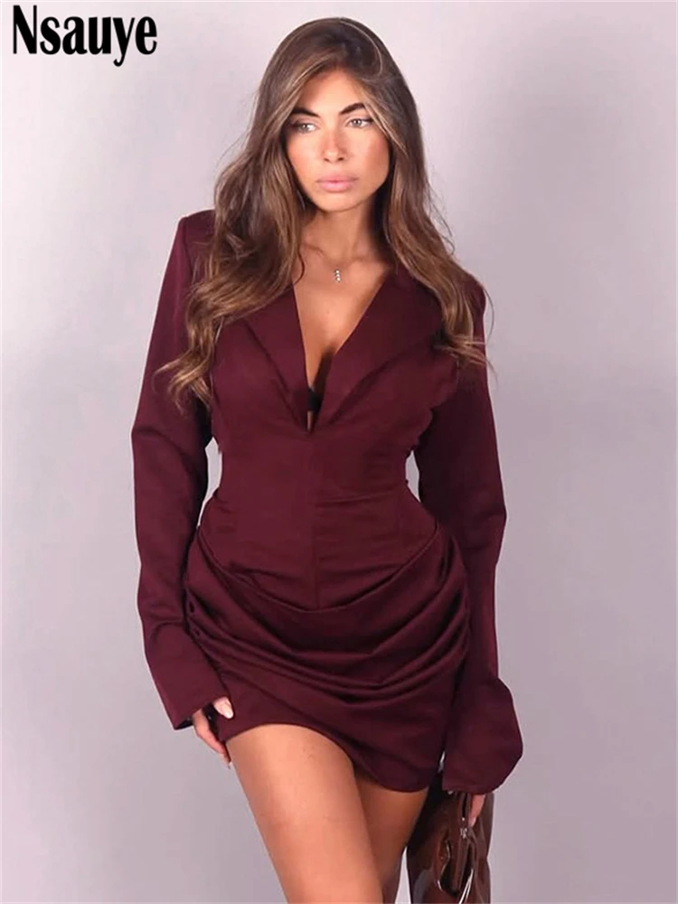 Nsauye Winter 2025 Sexy Evening Party Short Night Club Shirt Dress New Fashion Elegant Long Sleeve High Waisted Bodycon Dress