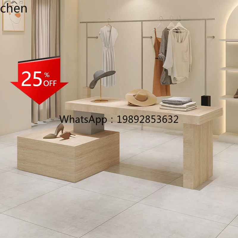 

island table, travertine simple water table jewelry, jewelry display in the middle
