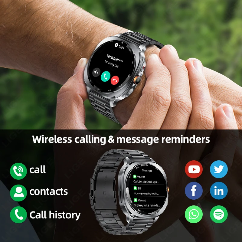 LIGE GPS posicionamiento Smartwatch monitoreo de ritmo cardíaco 100 + modo deportivo seguimiento reloj inteligente 3ATM linterna impermeable reloj inteligente