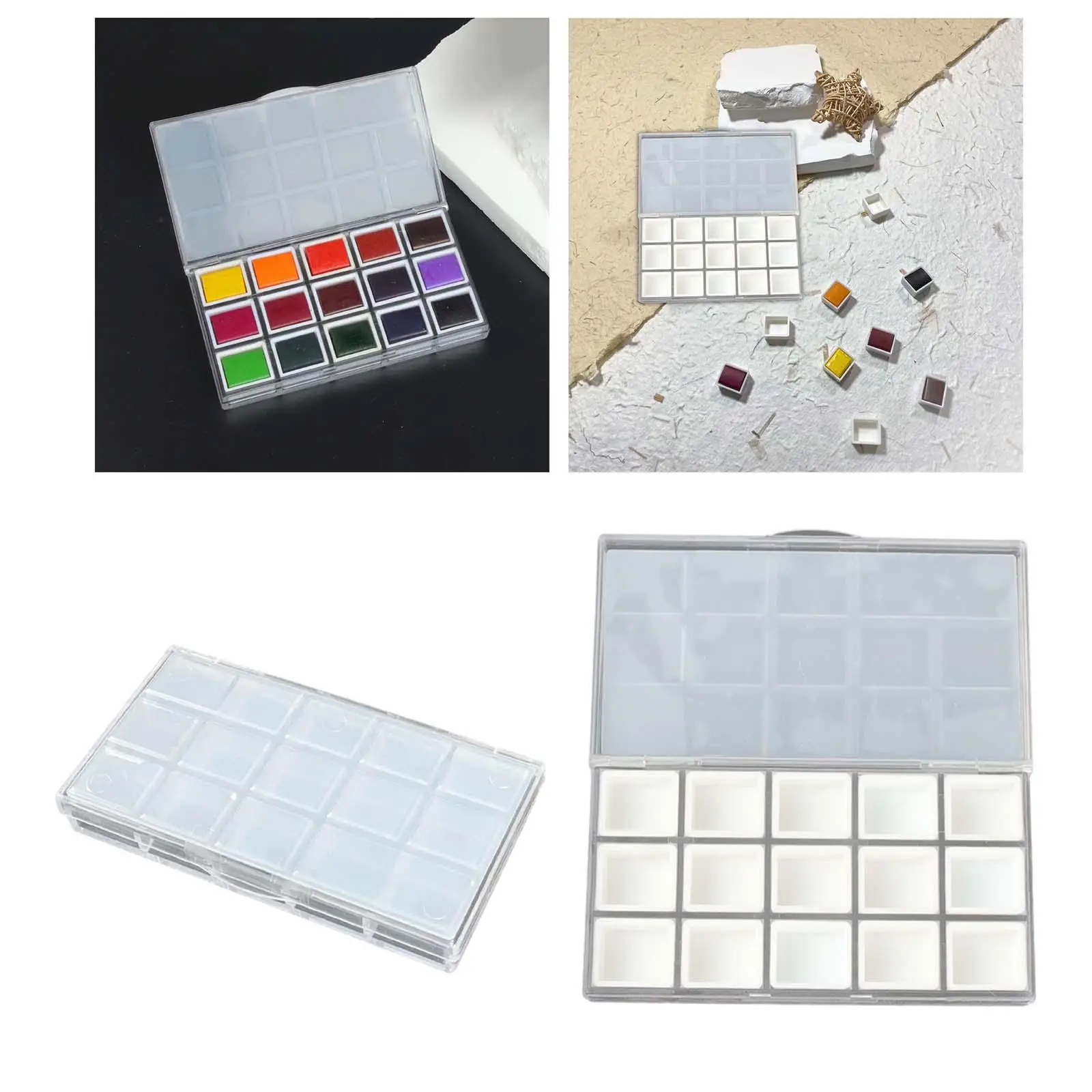 علبة طلاء لوحة ألوان مائية مكونة من 15 كتلة مقاومة للماء ومتعددة الوظائف ولوحة خلط الغواش المحمولة للرسم الفني المصغر