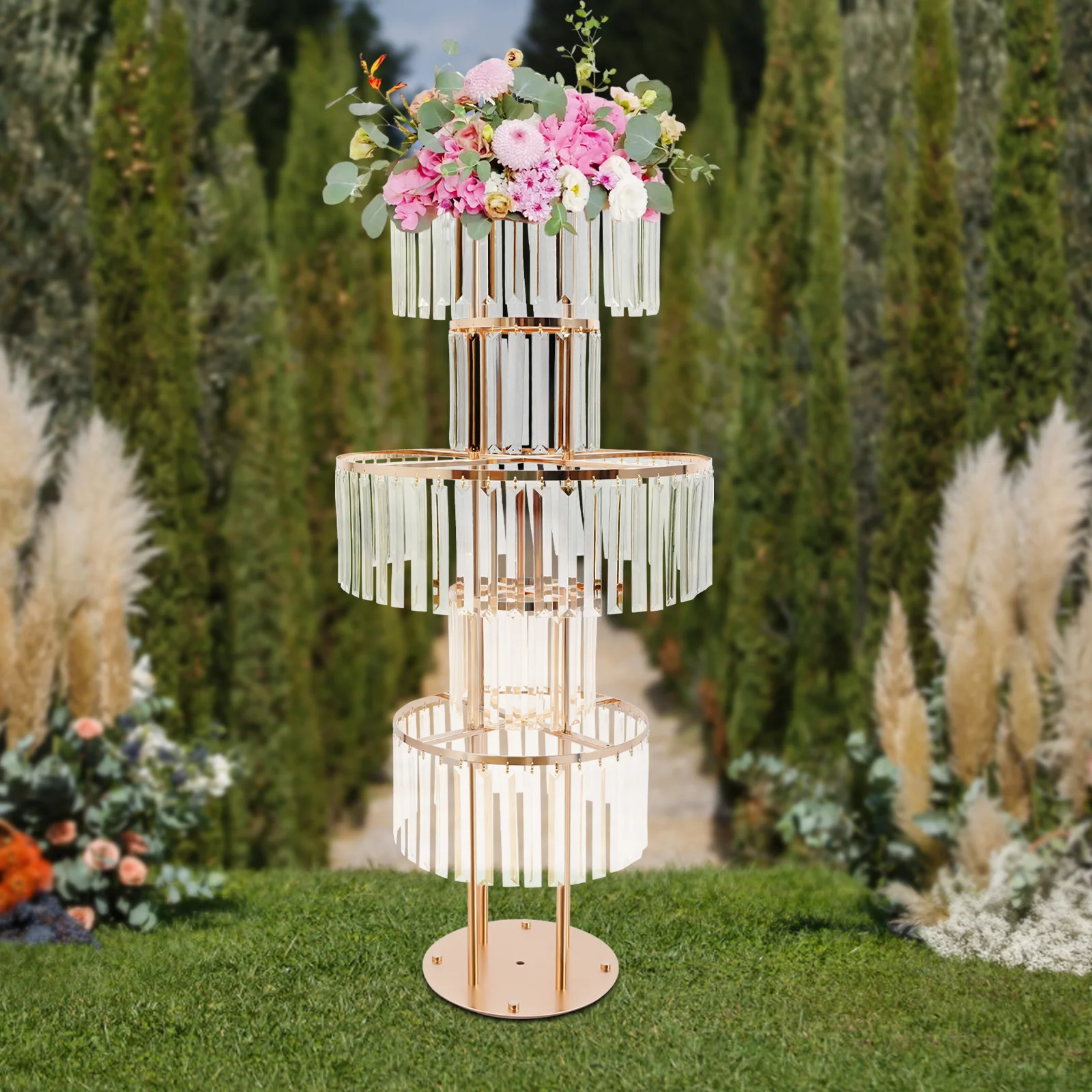 

5-tier Flower Stand, 43.3in Height Acrylic Crystal Wedding Frame with Mounting Holes for Wedding Table Centerpieces, Parties
