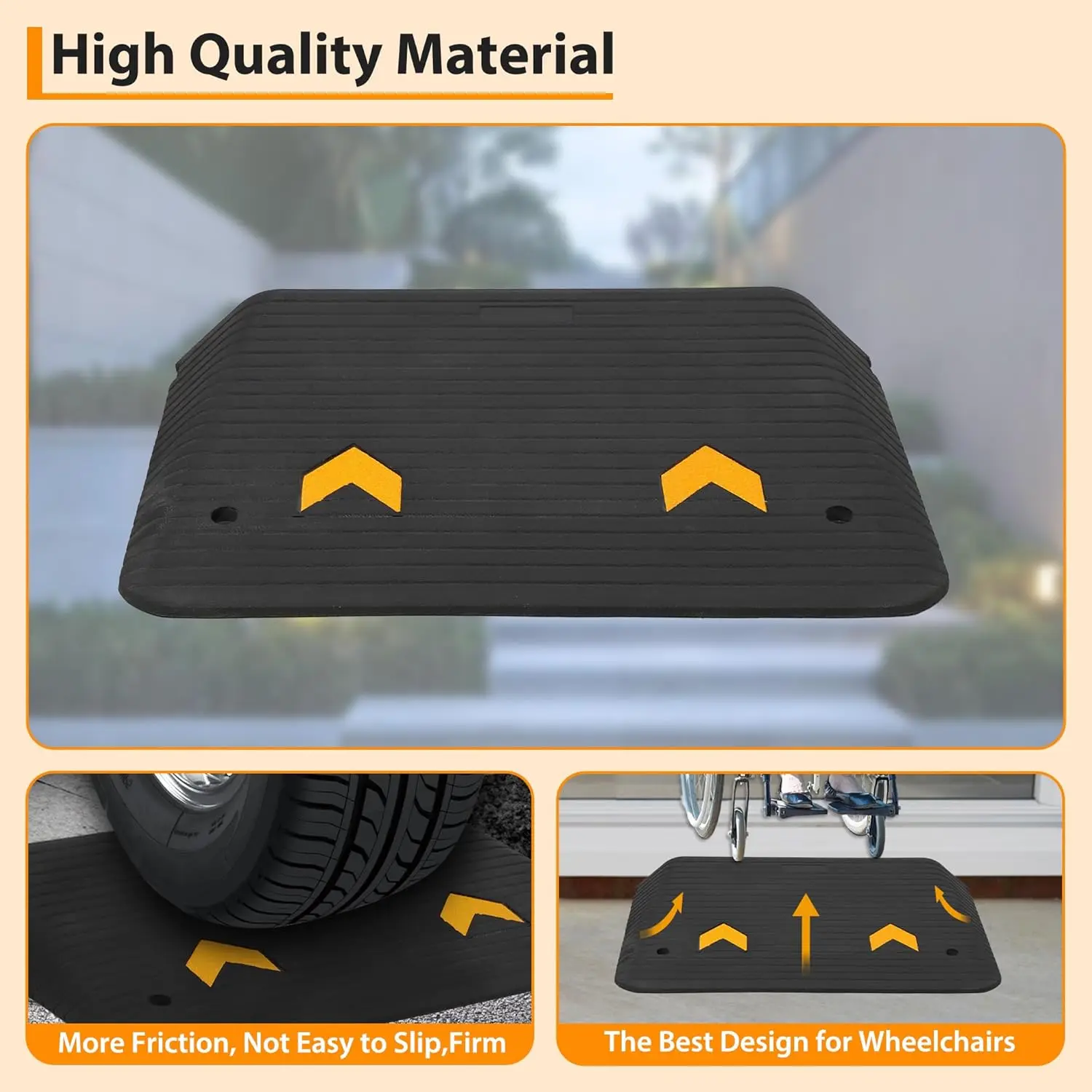 4" Rise Rubber Threshold Ramp for Doorway, Cars, Motorcycles Wheelchair & Scooter Heavy Duty Curb Ramp for Driveway Stairs