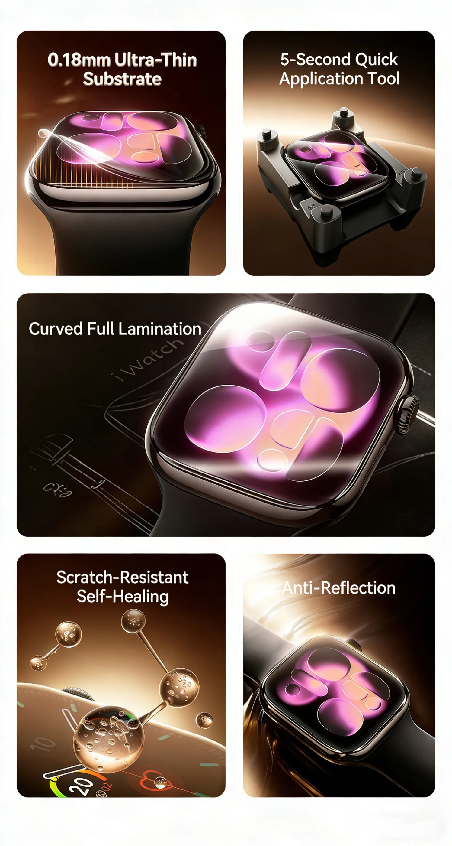 SAMZHE Displayschutzfolie für Apple Watch Serie 11/10/9/8/7/6 SE/SE2/SE3 40–46 mm, vollständig abdeckender Schutz, weichere Schutzfolie – Detail 4