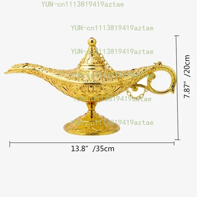 35cm Large Metal Aladdin Magic Lamp, Retro European Ornament for Living Room Cabinet Decor, Gift Option