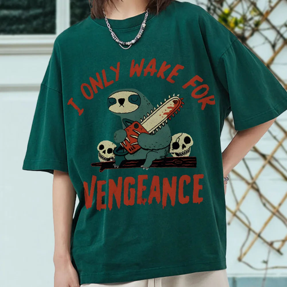 

Cartoon Skeleton With Chainsaw Print Women's Washed T-Shirt Oversized Half-Sleeved Unisex Fashion Top Design Sense Popular Wear