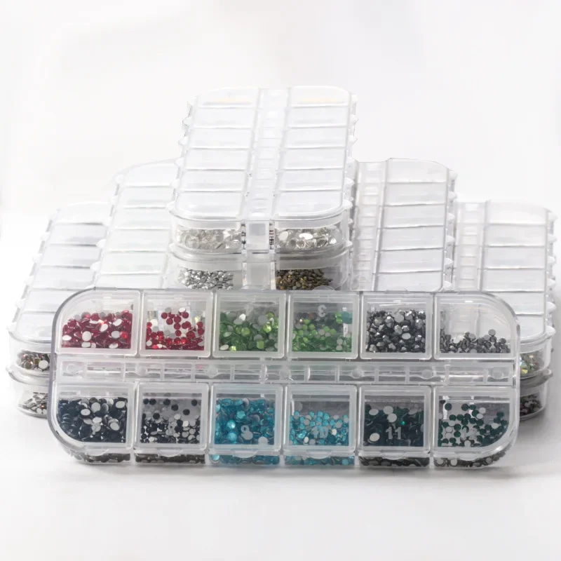 High Quality 12 Grid Set Mixed Color Flat Glass Crystal Rhinestone DIY Nail Art Mobile Phone Case Accessories