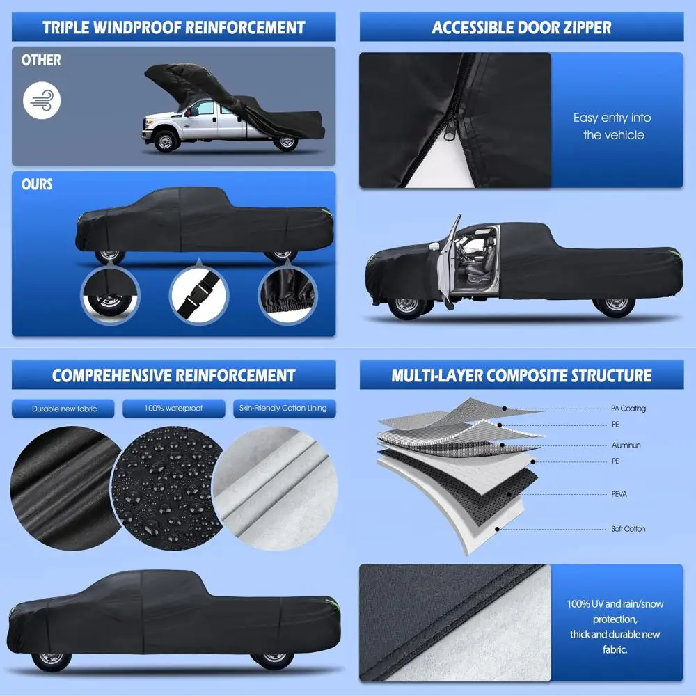 

Всепогодный водонепроницаемый 6-слойный чехол для грузовиков различных моделей, подходит для грузовиков длиной до 266 дюймов