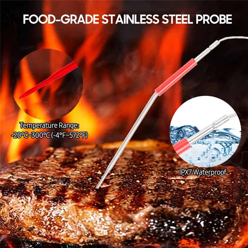 Digital Barbecue Meat Thermometer For Oven Thermomet With Timer 4 Probes Temperature Alarm Kitchen Thermometer(A) Durable