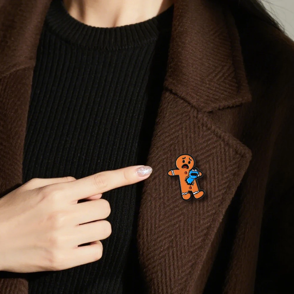 Kawaii Gingerbread Man Cookie Monster Brooch Funny Creativity Shaped Badges Cartoon Anime Peripheral Enamel Pin Collar Jewelry - view 5
