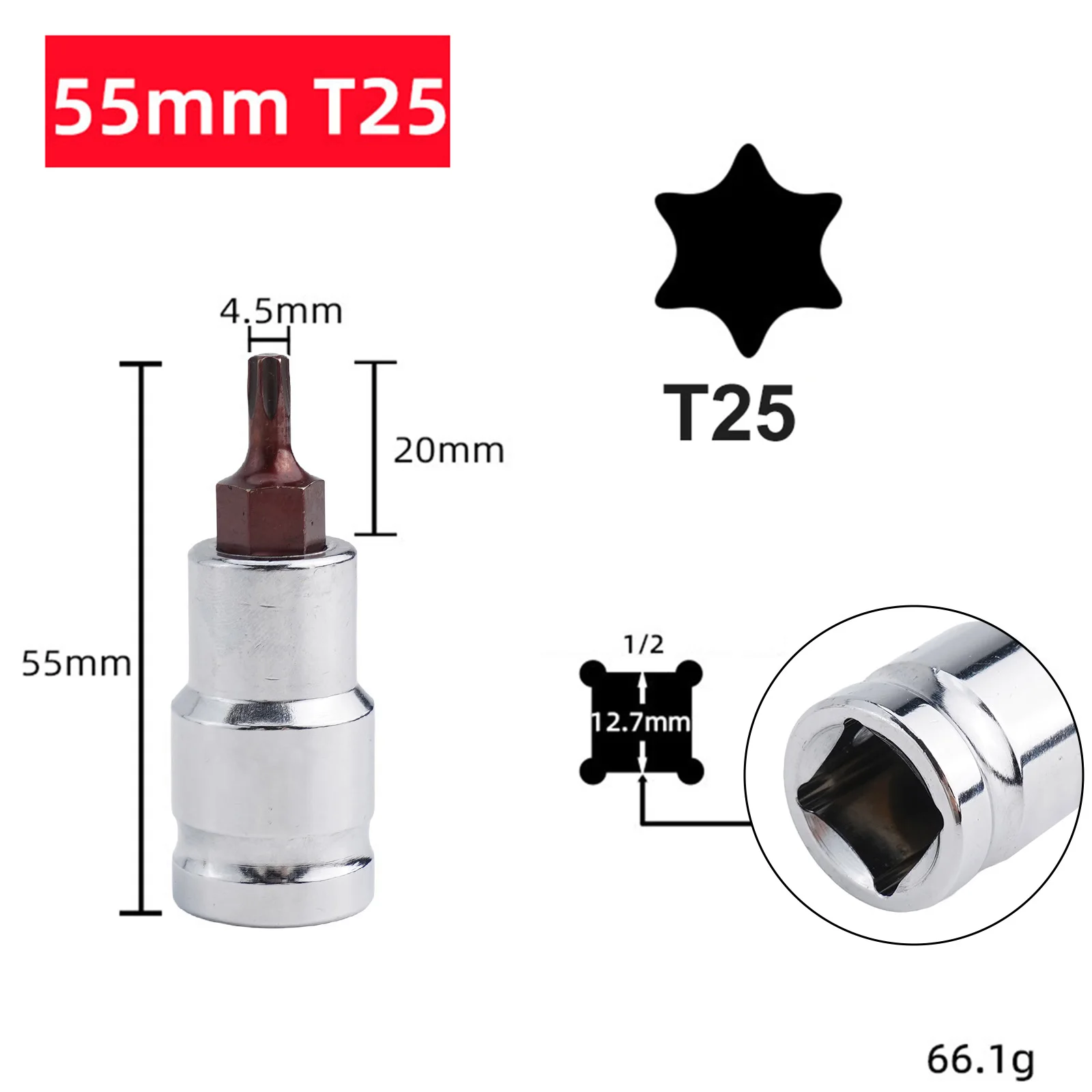 T20-T70 Torx Head Screwdriver Bit Torx Bit Sockets 1/2inch Sockets Wrenches Alloy Steel For Versatility Compatibility Hand Tools