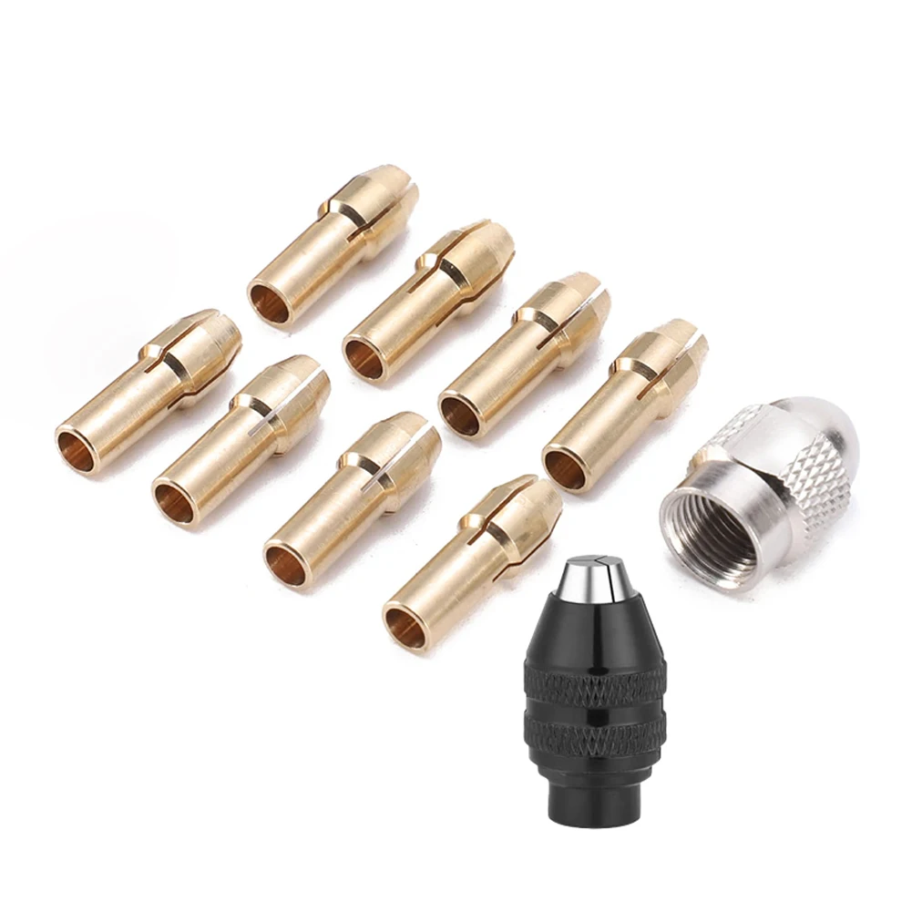 Aksesori alat putar, Set Chuck bor kuningan 10 buah dengan pegangan aman dan mekanisme perubahan cepat untuk penggunaan mudah
