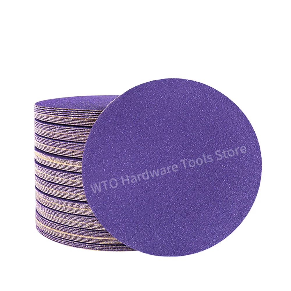 

100 шт., 6-дюймовые шлифовальные диски без отверстий, 150 мм, фиолетовая керамическая наждачная бумага с крючком и петлей для орбитальной шлифовальной машины, автомобиля, металла, дерева